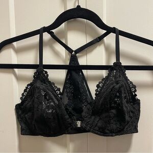 Victorias Secret Lace Unlined Plunge Bra Black Goth Gothic Size 36D